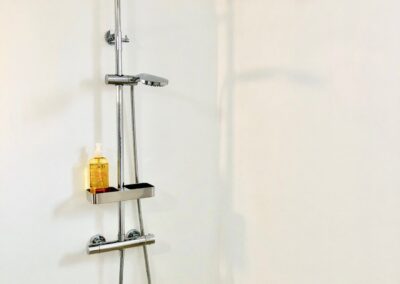 B02 - large shower in bathroom next to living room